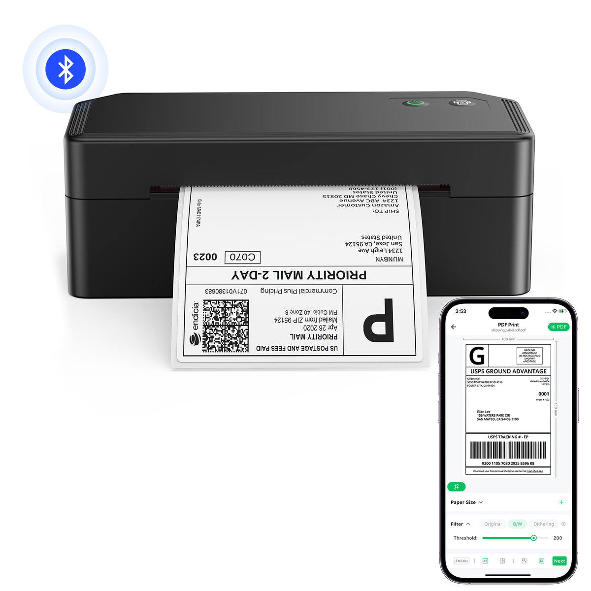 SVANTTO Y42BT Bluetooth Thermal Label Printer, 4x6 Shipping Label Printer for Small Business, Compatible with iOS, Android, Windows, Mac, Amazon, Ebay, Shopify, USPS, UPS, Etsy, Black
