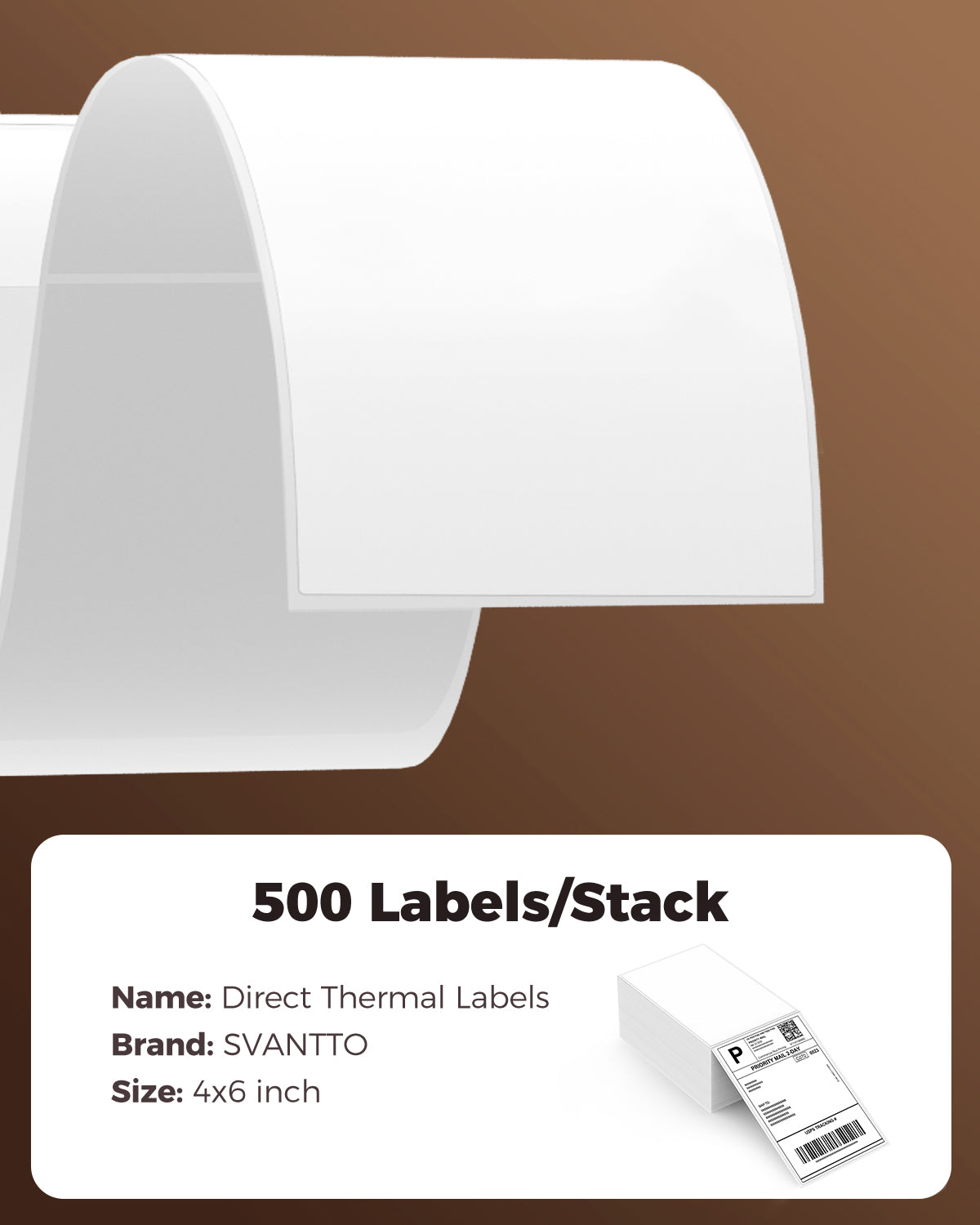 SVANTTO 4x6 Thermal Labels, Strong Adhesive and Perforated Shipping Labels, Thermal Printer Labels for Mailing Postage Address（500Pcs/Stack）