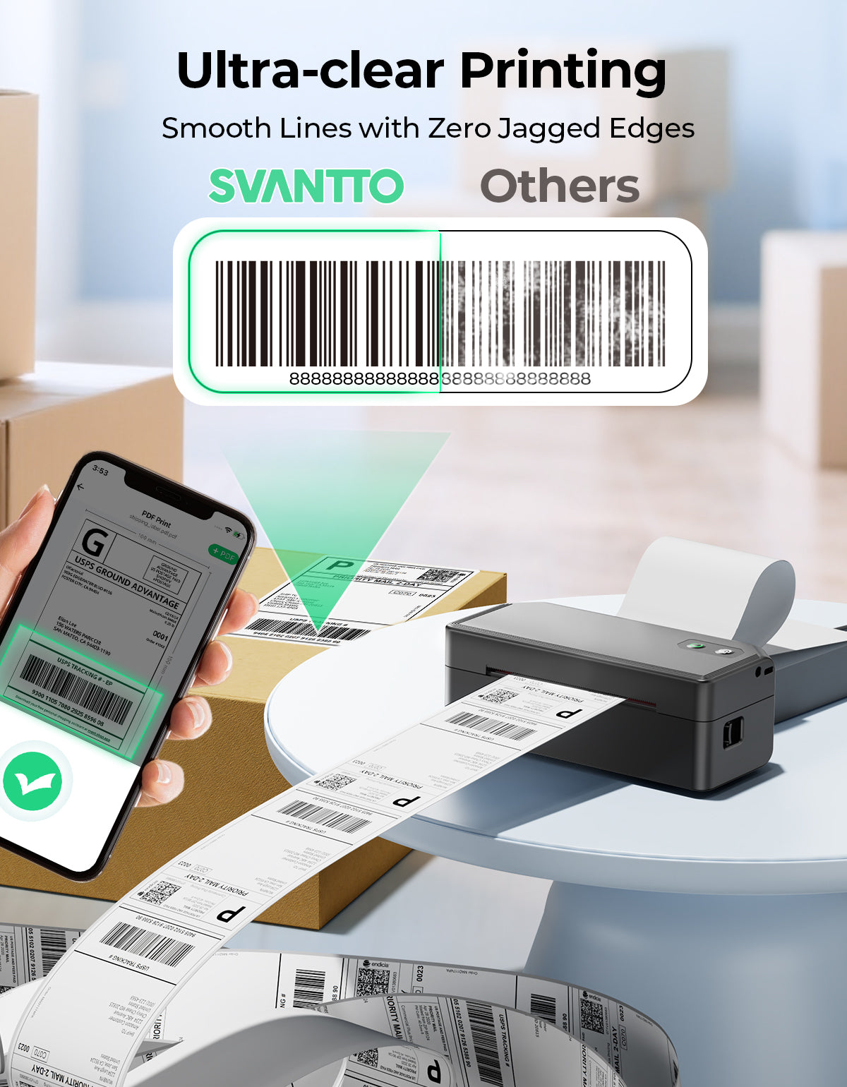 SVANTTO Y42BT Bluetooth Thermal Label Printer, 4x6 Shipping Label Printer for Small Business, Compatible with iOS, Android, Windows, Mac, Amazon, Ebay, Shopify, USPS, UPS, Etsy, Black